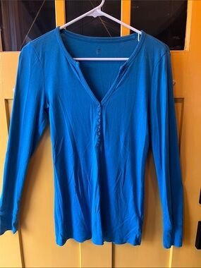 GAP Long Sleeve Henley Top - Teal Blue